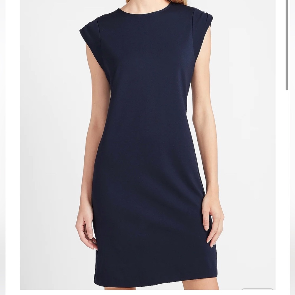 NWT Express Navy Blue Padded Cap Sleeve Business Shift Dress
